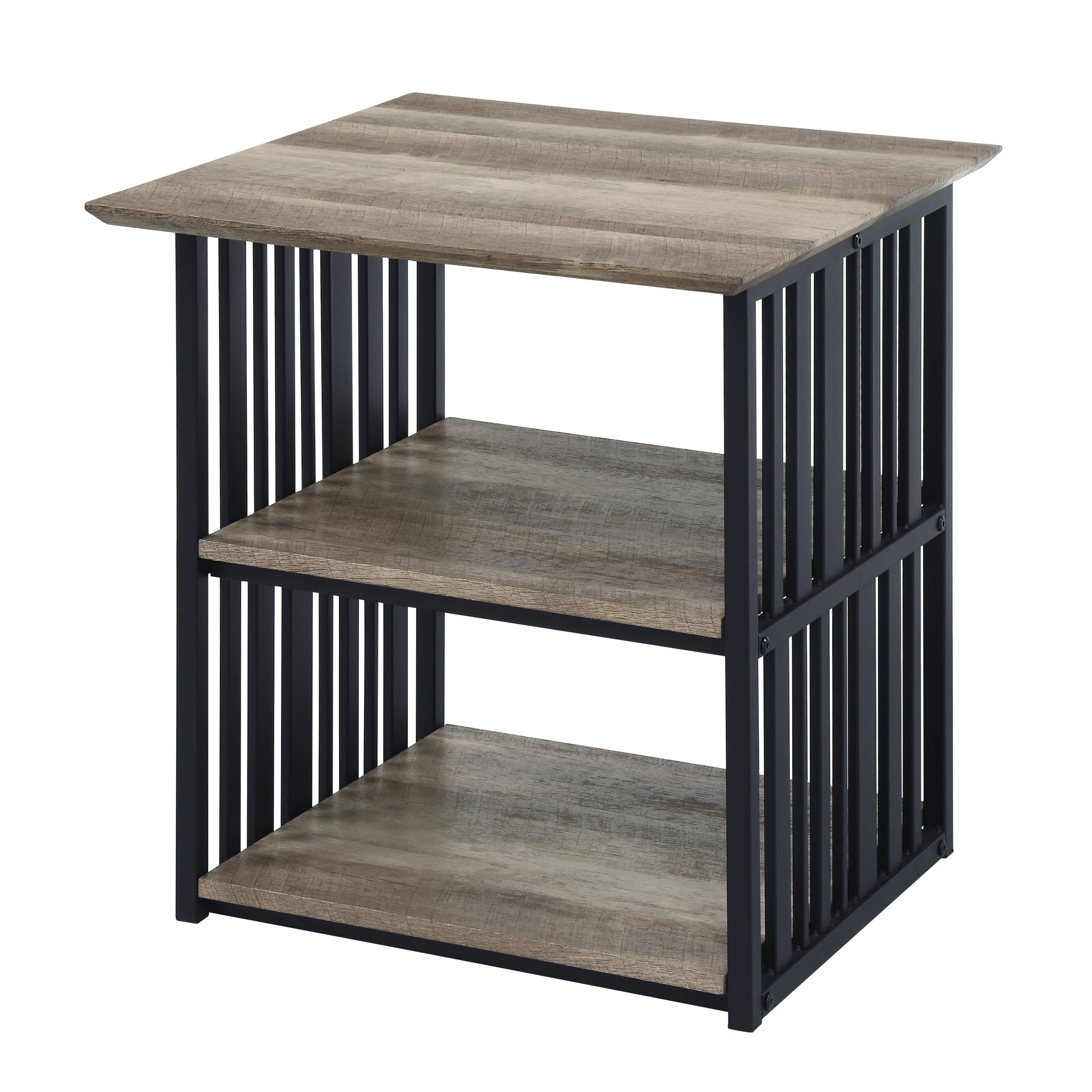 Rustic Industrial Black and Antique Oak Finish Open Shelves Nightstand 1pc Metal Frame Durable Bedroom Furniture