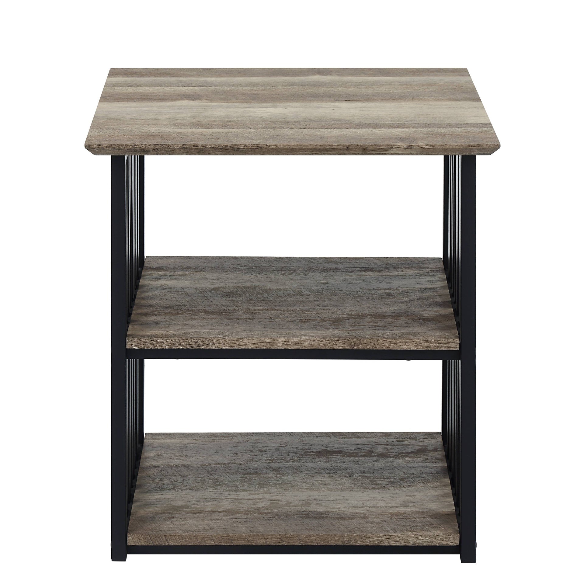 Rustic Industrial Black and Antique Oak Finish Open Shelves Nightstand 1pc Metal Frame Durable Bedroom Furniture