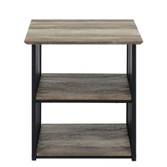 Rustic Industrial Black and Antique Oak Finish Open Shelves Nightstand 1pc Metal Frame Durable Bedroom Furniture