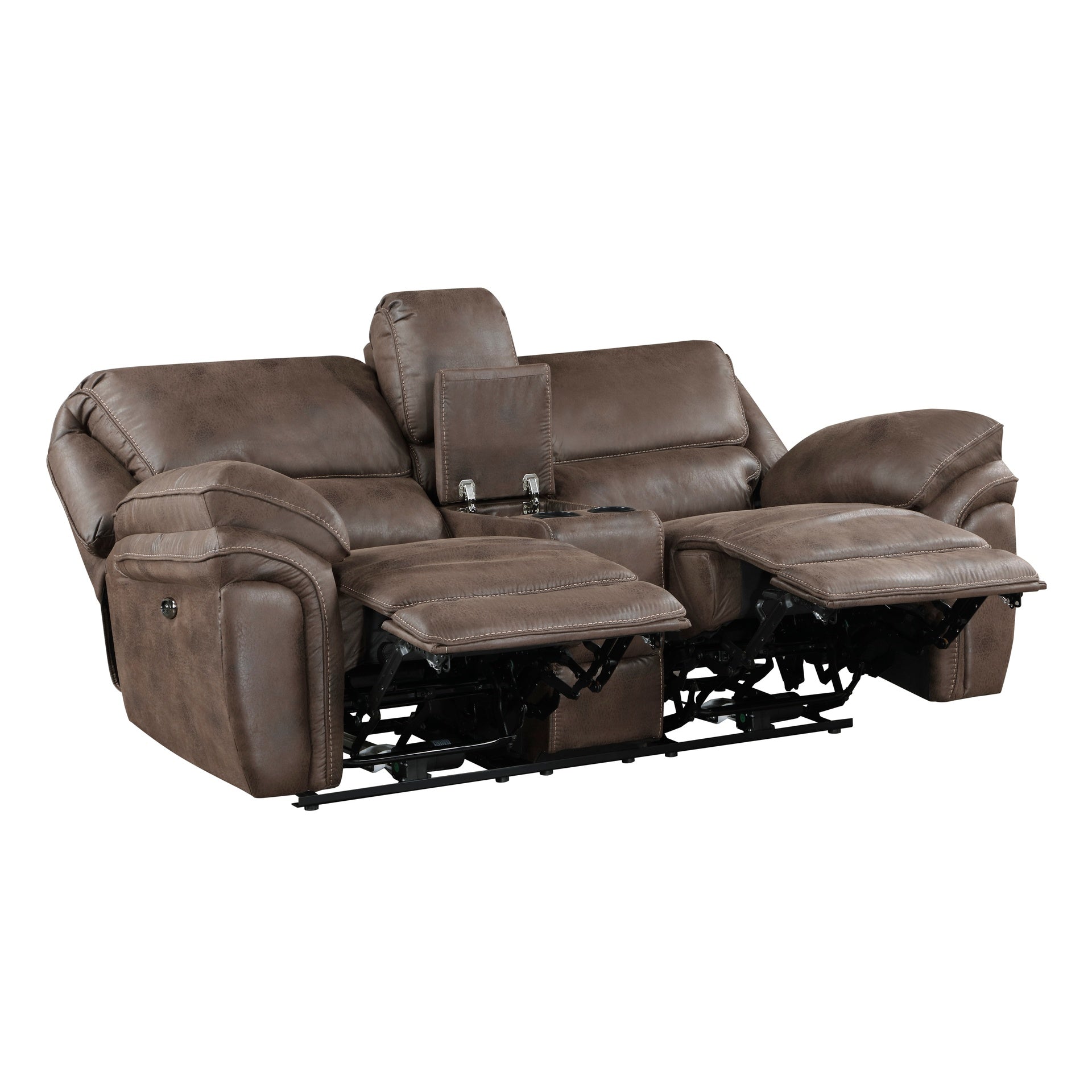 Plush Modern Design Living Room Power Reclining Loveseat Brown Microfiber Upholstery USB port Solid Wood Frame Furniture 1pc