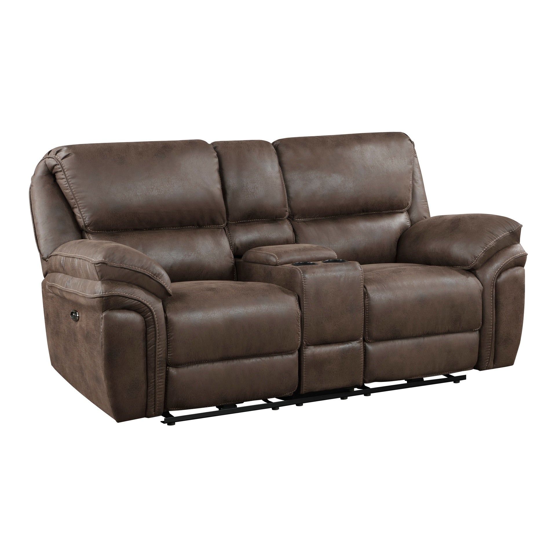 Plush Modern Design Living Room Power Reclining Loveseat Brown Microfiber Upholstery USB port Solid Wood Frame Furniture 1pc