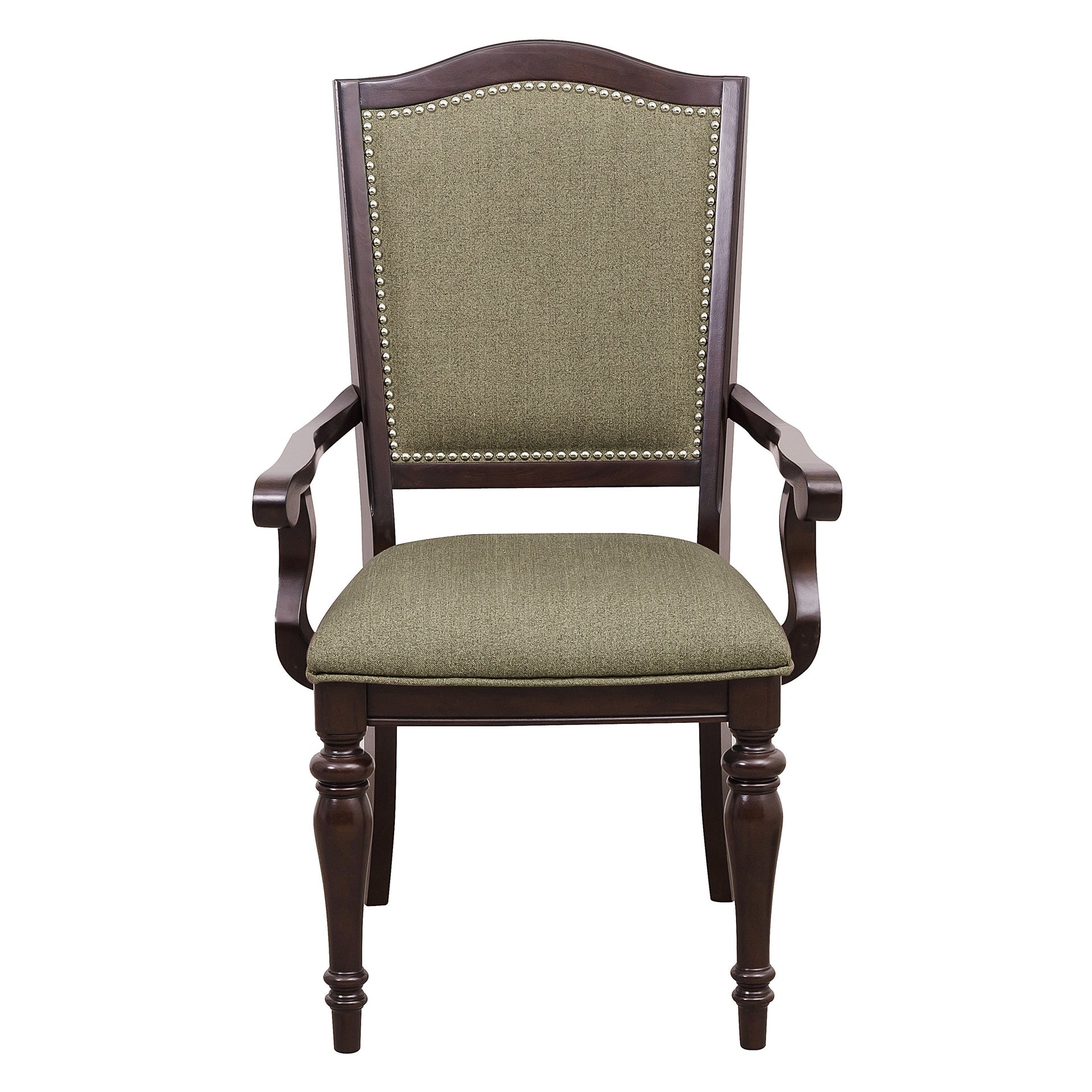 Dark Cherry Finish Armchairs Set of 2 Upholstered Seat and Back Nailhead Trim Wooden Furniture Armrest Chairs Set