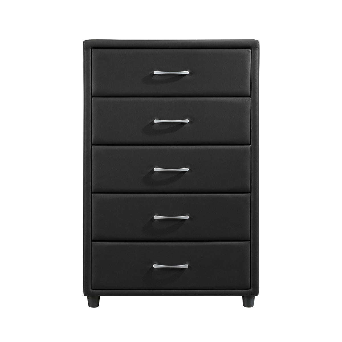 Contemporary Durable Black Faux Leather Covering 1pc Chest of Drawers Silver Tone Bar Pulls Stylish Furniture