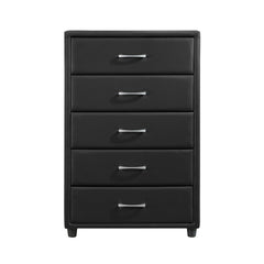 Contemporary Durable Black Faux Leather Covering 1pc Chest of Drawers Silver Tone Bar Pulls Stylish Furniture