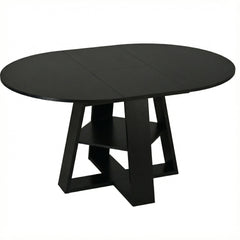 43.3in-59in Extendable Round Dining Table for 4-8,Modern Kitchen Oval Dining Table with Removable Leaves Space Saving,Wood Base with Storage Shelf for Kitchen Living Room (Black)