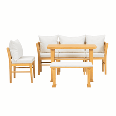 Small Farmhouse Solid Wood Kitchen Nook Dining Room Breakfast Nook Table Set for 6, Space Saving High Top Corner Dining Table with Bench and Chairs (6 Piece)