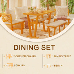 Small Farmhouse Solid Wood Kitchen Nook Dining Room Breakfast Nook Table Set for 6, Space Saving High Top Corner Dining Table with Bench and Chairs (6 Piece)