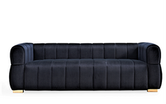 Velvet Sofa with Tufted Low Back Design, Sophisticated 3 Seater Couch for Living Rooms, 89 Inch Wide, Easy Assembly