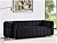 Velvet Sofa with Tufted Low Back Design, Sophisticated 3 Seater Couch for Living Rooms, 89 Inch Wide, Easy Assembly