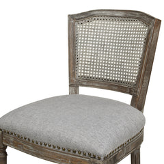 Triomphe Rattan Wicker High Back Armless Counter Bar Stool, Heathered Grey Linen
