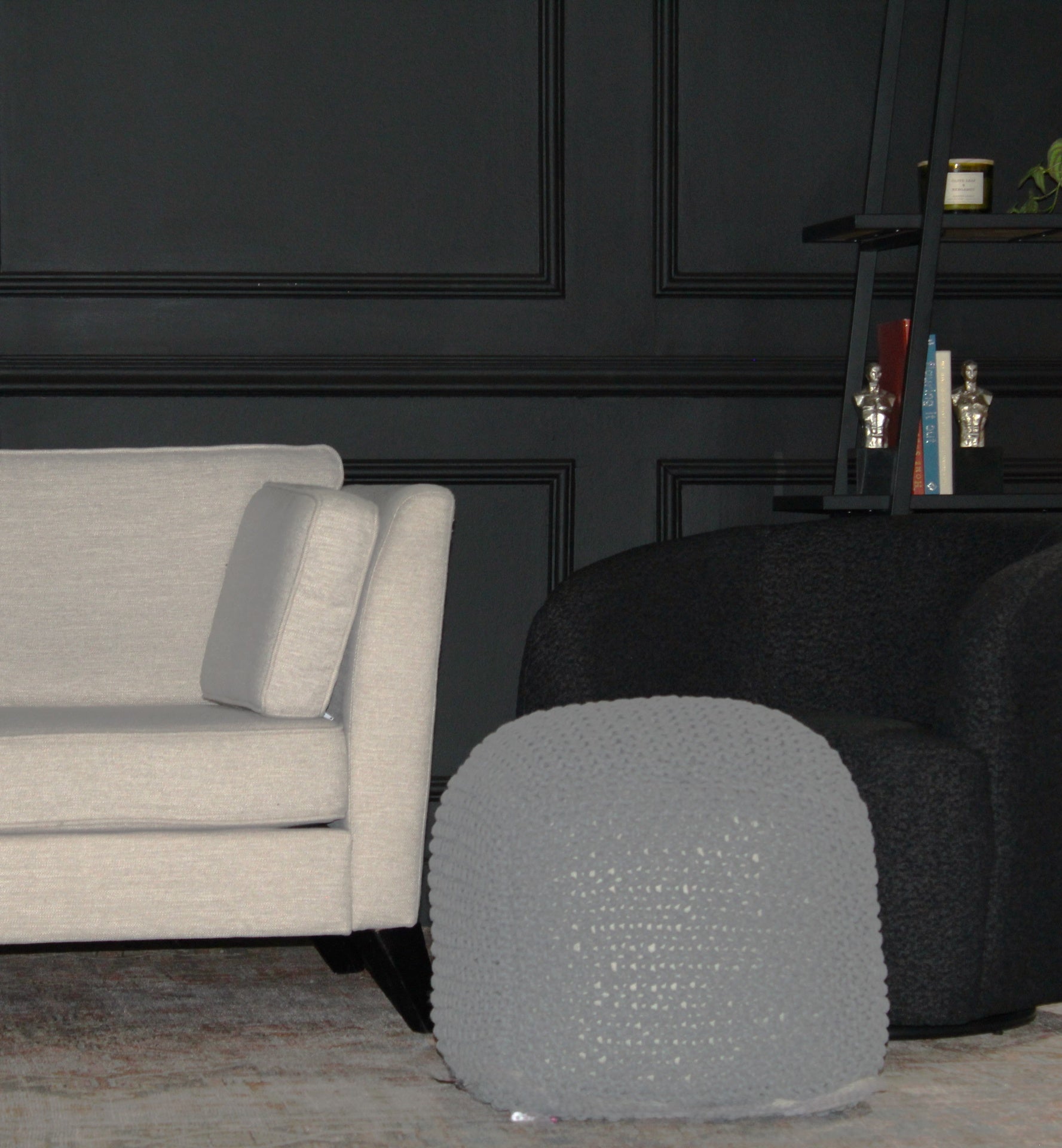 SEMI-Rounded Pouf - Cable Knitted - Handmade - Perfect Seating for Children and Adults - Footrest for Living Room or Bedroom - 100% Cotton Pouf (21" X 21" X 18")