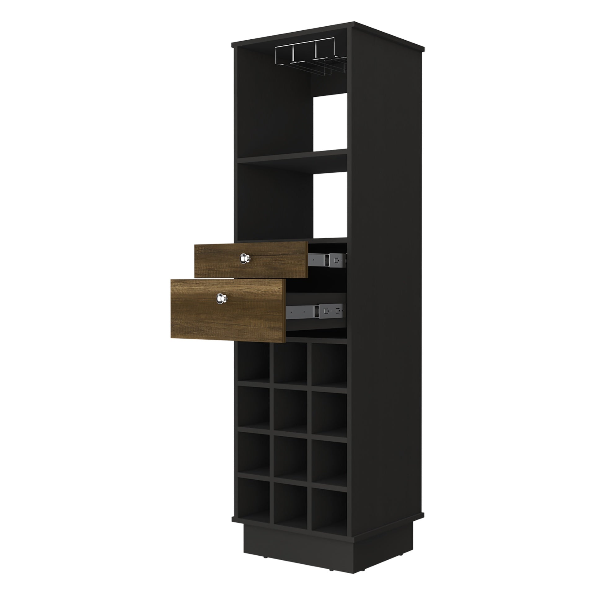 Wenge and Walnut 12-Bottle 2-Drawer 1-Shelf Bar Cabinet