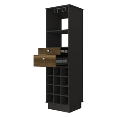 Wenge and Walnut 12-Bottle 2-Drawer 1-Shelf Bar Cabinet