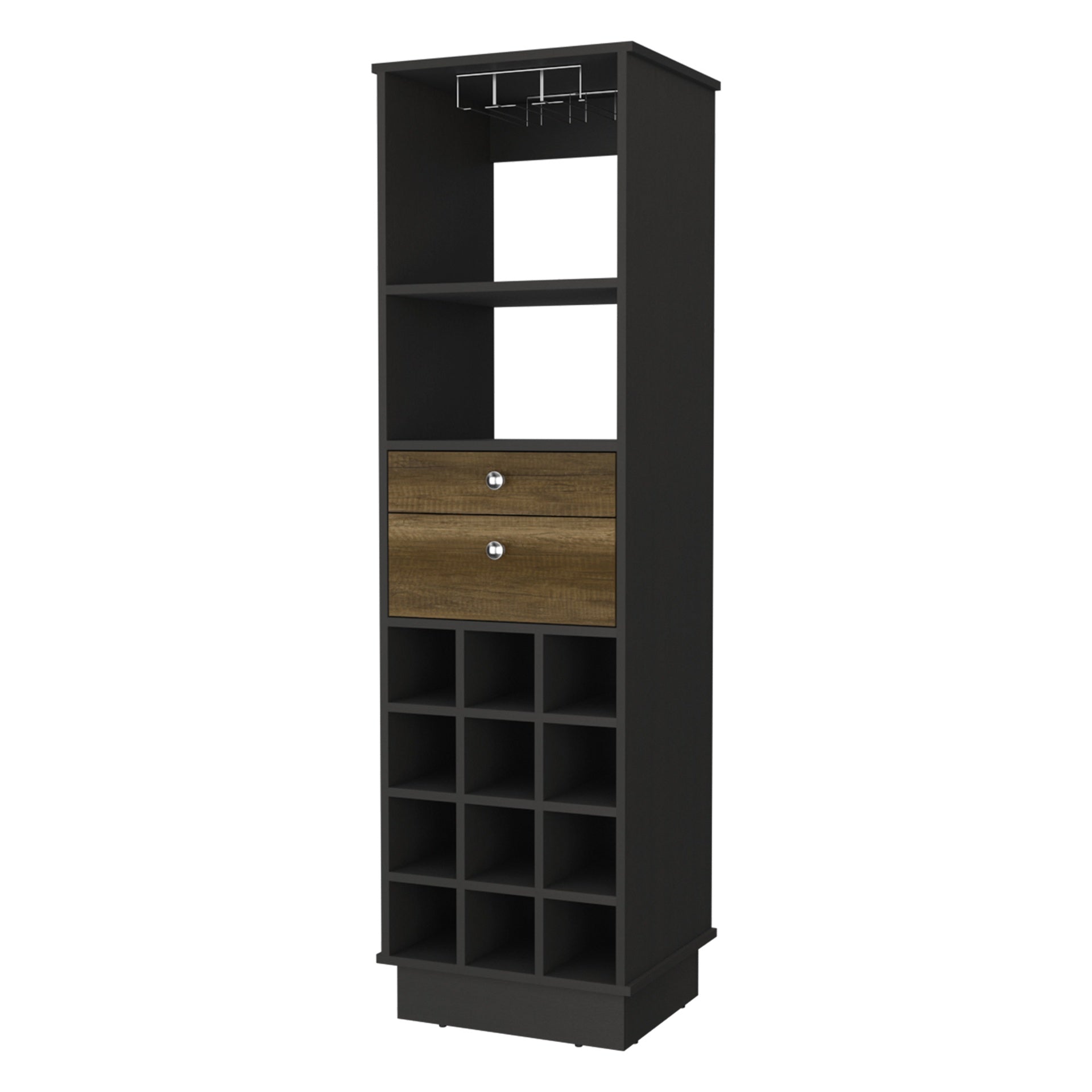 Wenge and Walnut 12-Bottle 2-Drawer 1-Shelf Bar Cabinet