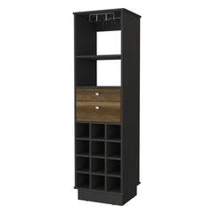 Wenge and Walnut 12-Bottle 2-Drawer 1-Shelf Bar Cabinet