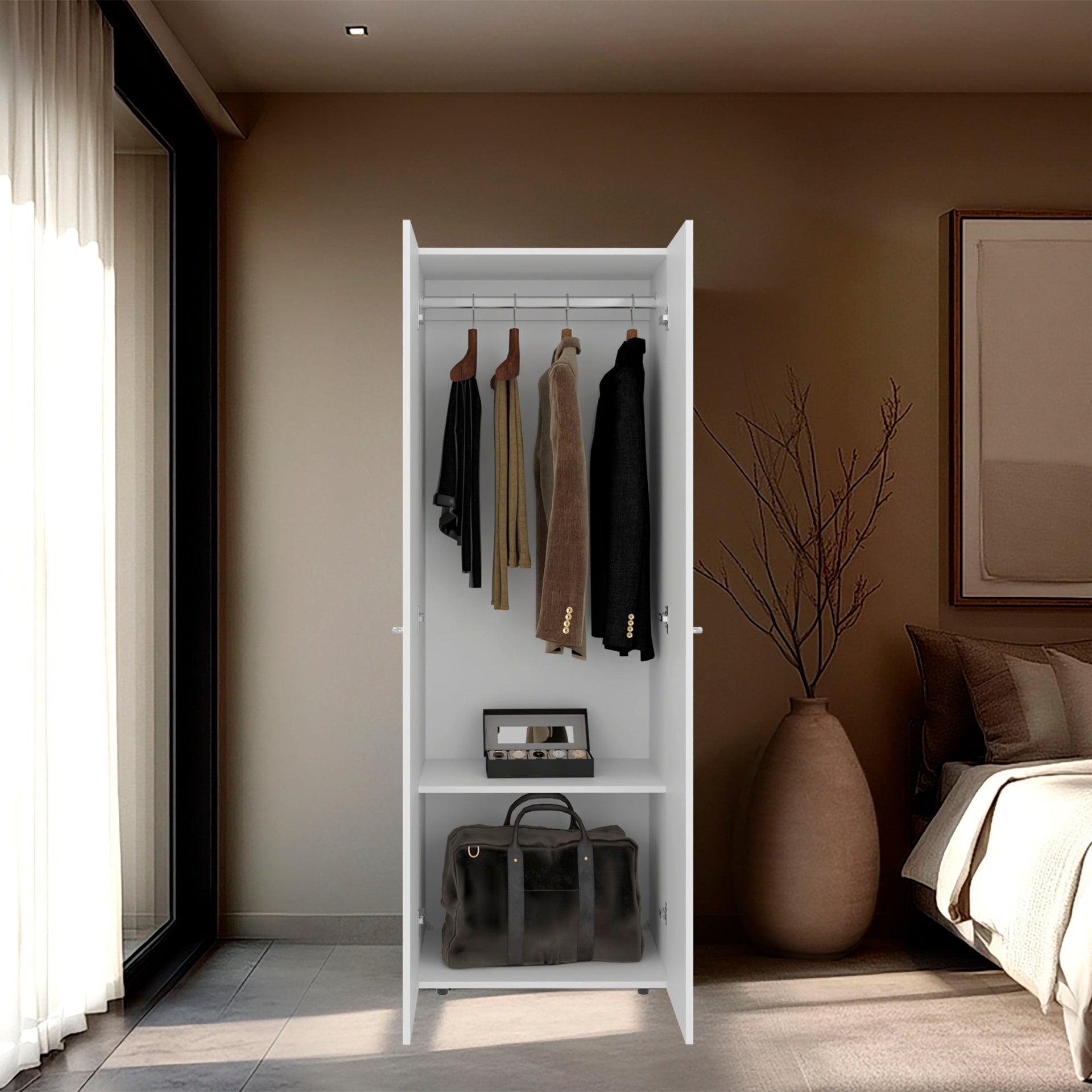 White 2-Door Tall Wardrobe Cabinet