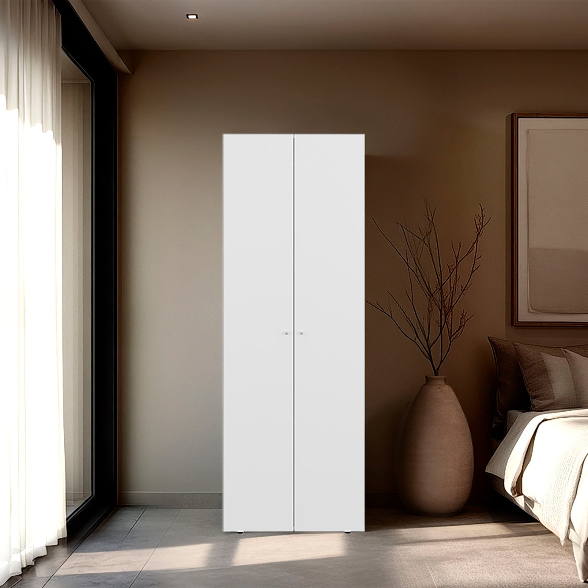 White 2-Door Tall Wardrobe Cabinet