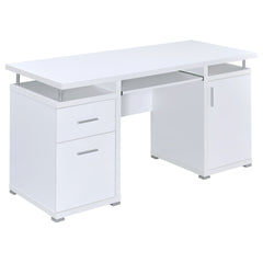 Rochelle White Computer Desk with 2 Drawers and Cabinet