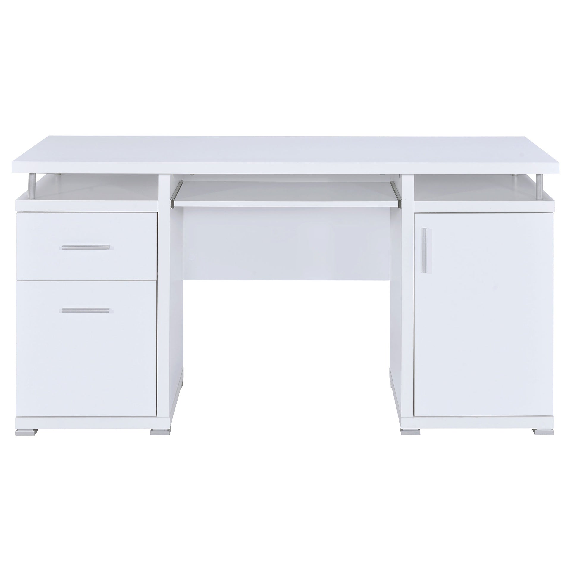 Rochelle White Computer Desk with 2 Drawers and Cabinet