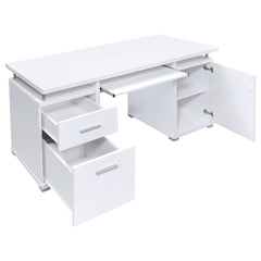 Rochelle White Computer Desk with 2 Drawers and Cabinet