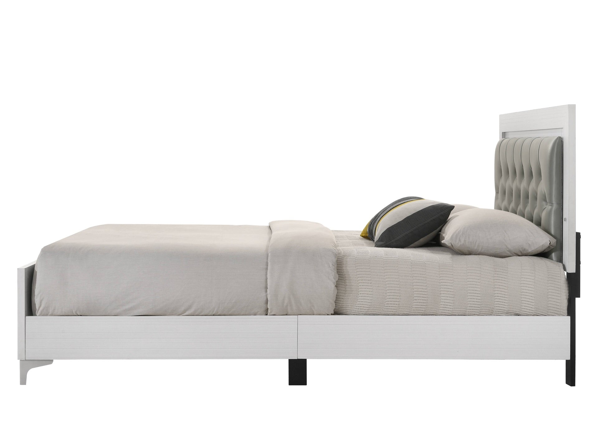 Grey and White Queen Bed with LED Light Padded Headboard