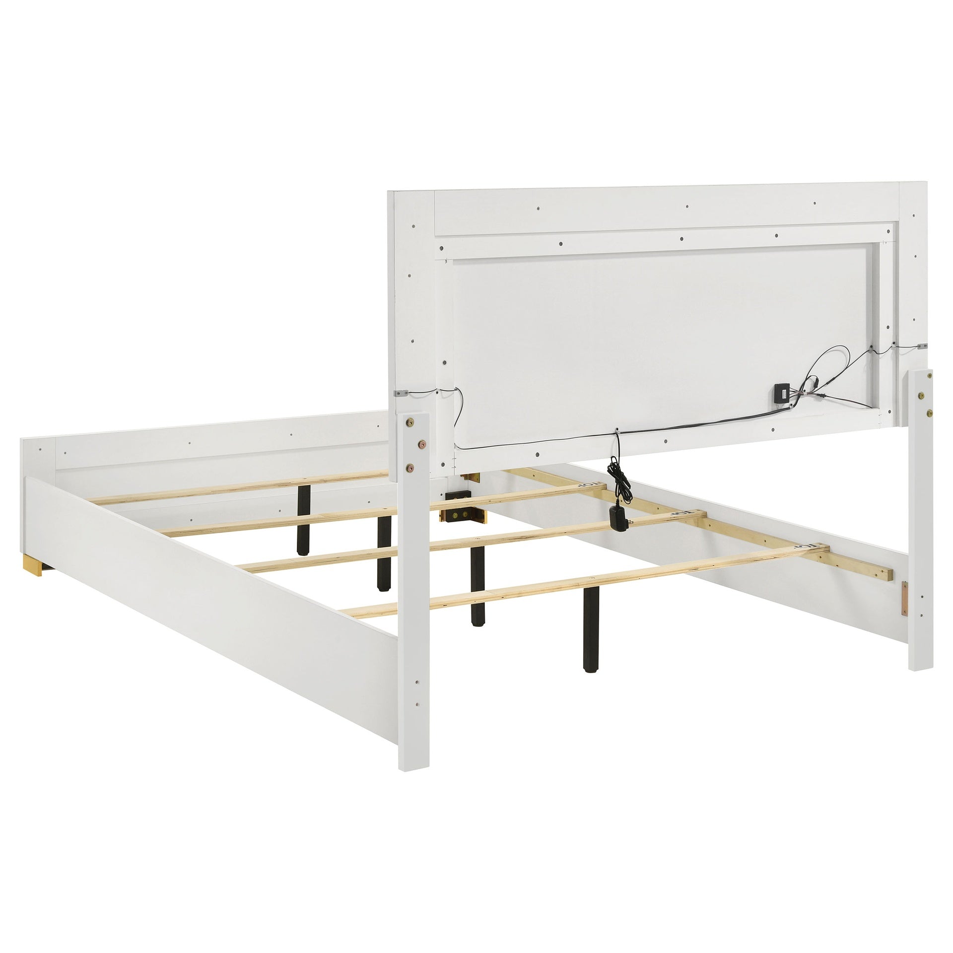 Jeremiah White Wood Queen LED Panel Bed