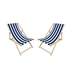 populus wood sling chair blue Stripe Broad blue Stripe (color: Dark blue) folding chaise lounge chair-2PCS