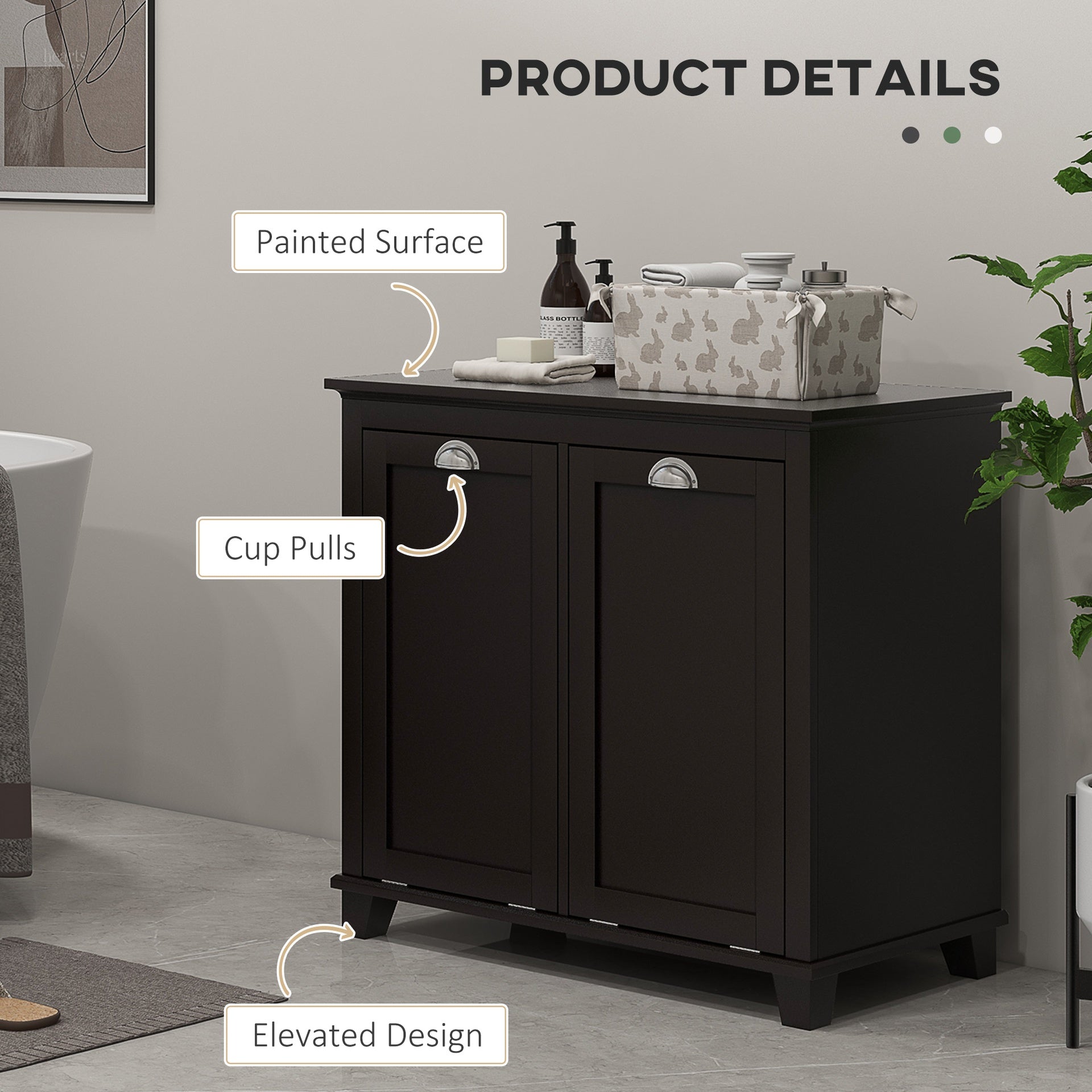 HOMCOM Dual Tilt out Laundry Hamper Cabinet, Bathroom Storage Cabinet with 2-Compartment Hamper, Modern  Floor Cabinet for Washroom, Black