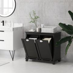 HOMCOM Dual Tilt out Laundry Hamper Cabinet, Bathroom Storage Cabinet with 2-Compartment Hamper, Modern  Floor Cabinet for Washroom, Black