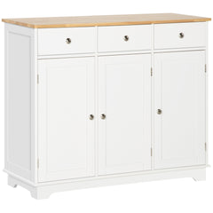 HOMCOM Sideboard with Solid Wood Countertop, Modern Kitchen Storage Cabinet, Coffee Bar Cabinet with 3 Drawers, Doors and Adjustable Shelf, White