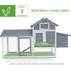 PawHut 59" Small Wooden Chicken Coop Hen House Poultry Cage for Outdoor Backyard with 2 Doors, Nesting Box and Removable Tray, White