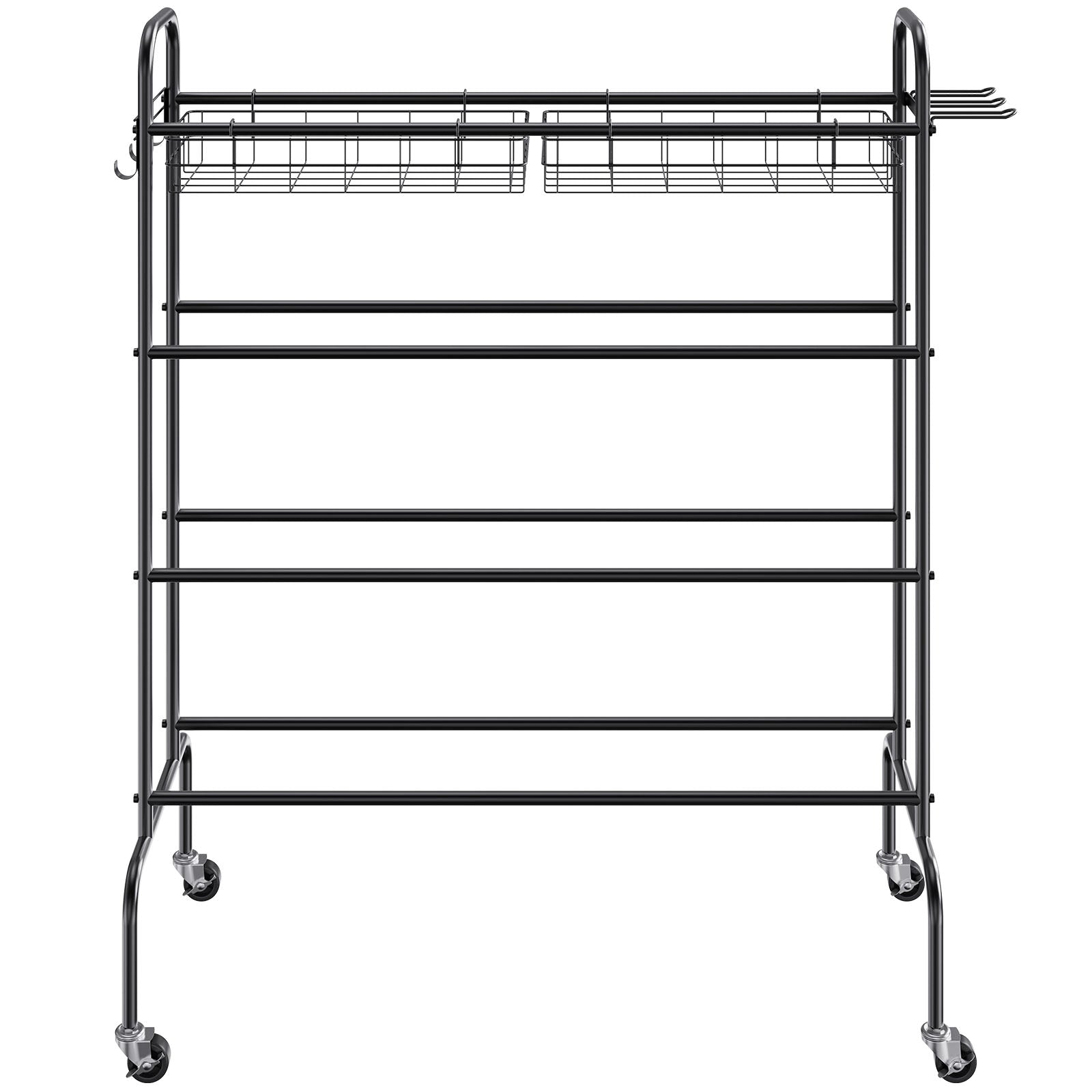 Basketball Rack, 4-Layers Rolling Basketball Shooting Training Stand, Sports Equipment Storage Organizer with Wheels, Hooks and Baskets, Garage Ball Storage Holder for Football Soccer Volleyball