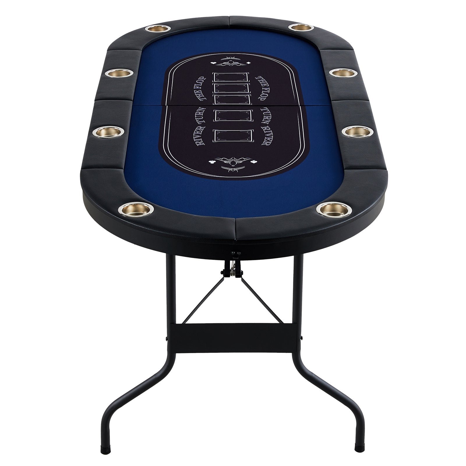 8 Player Foldable Poker Table, Blackjack Texas Holdem Poker Table with Padded Rails and Stainless Steel Cup Holders, Portable Folding Card Board Game Table, 72" Oval Casino Leisure Table, Blue