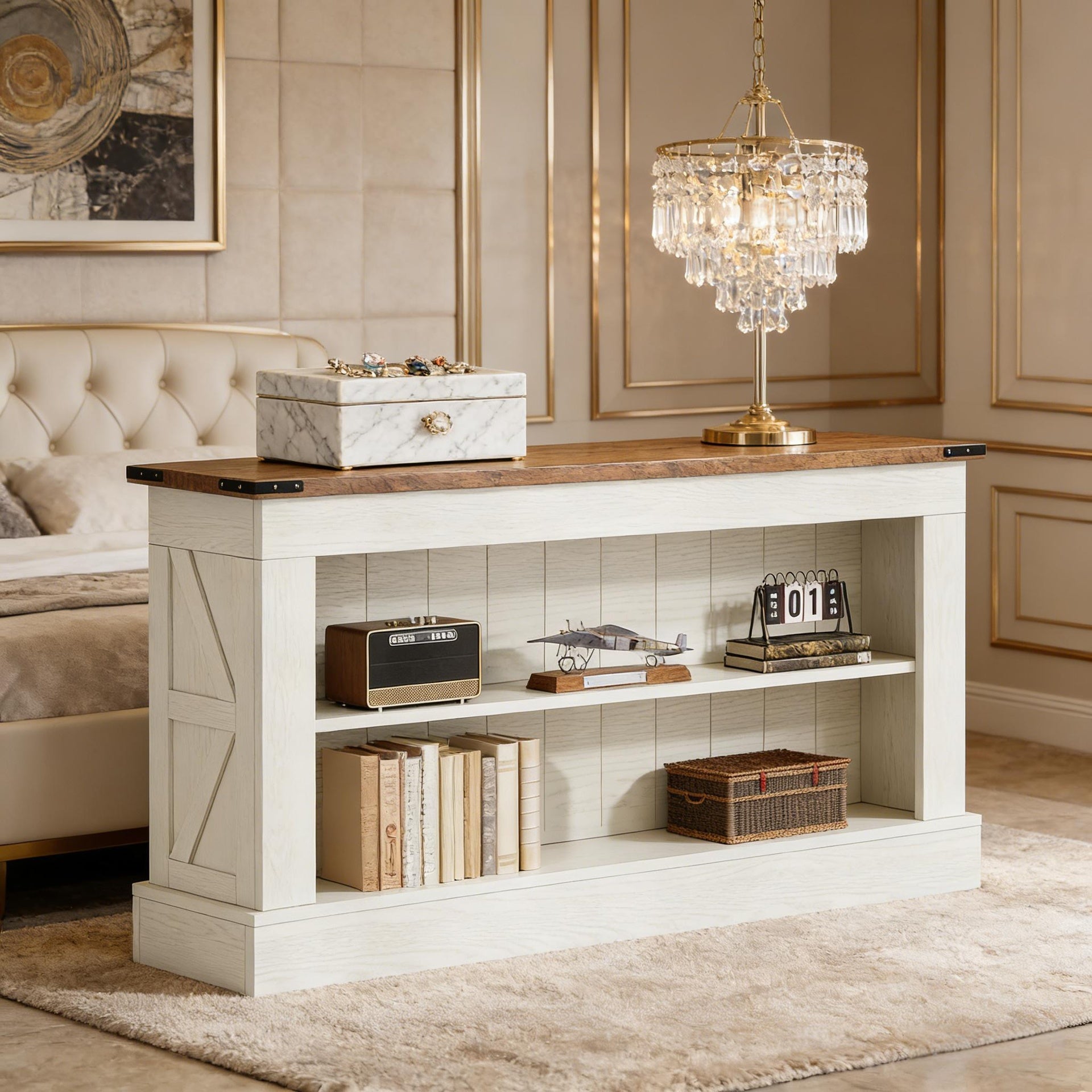 Vintage Sofa Table,Spacious Console Table,Dual-Layer Entryway Organizer,TV Stand