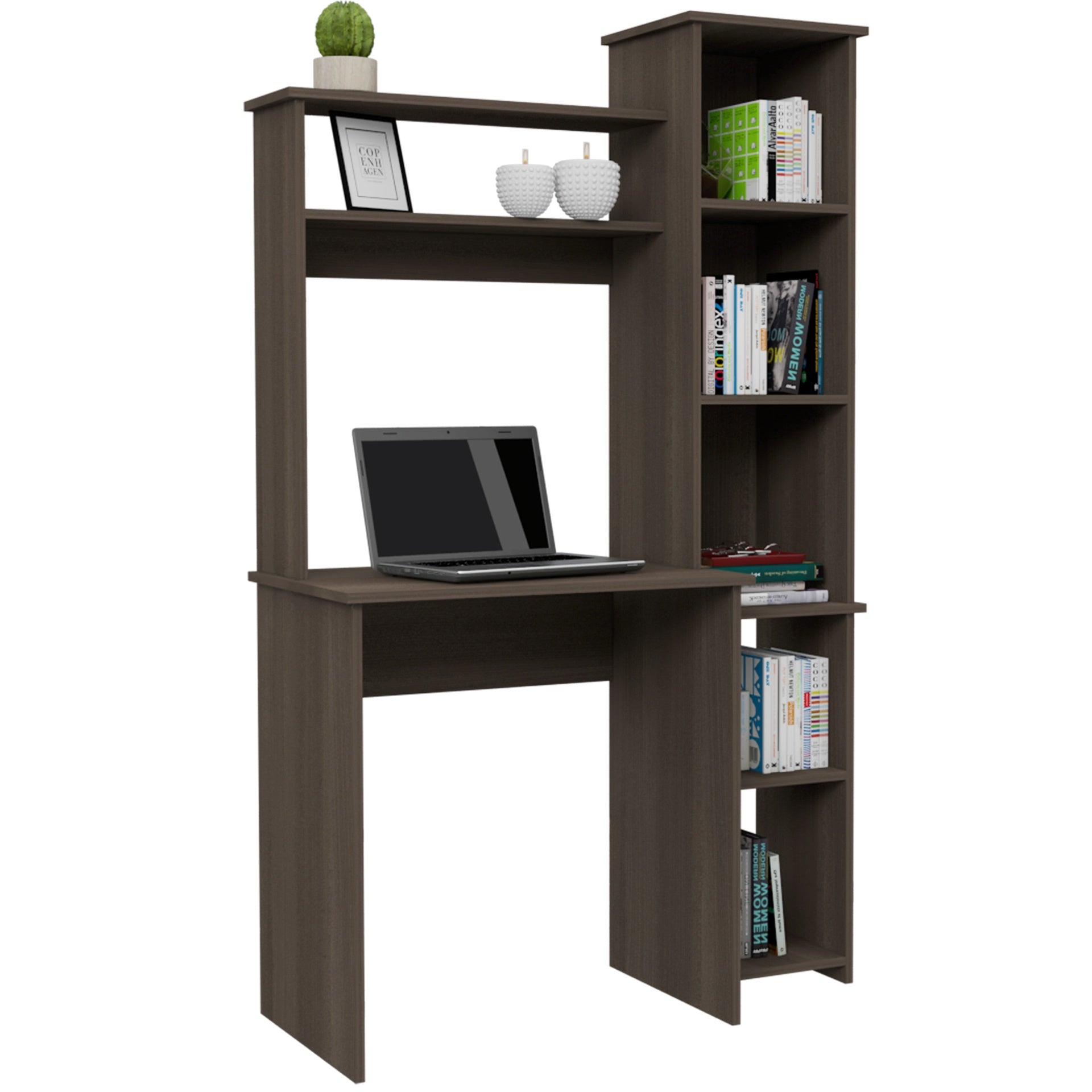 Aramis Desk, Five Shelves, Two Superior Shelves, Smokey Oak