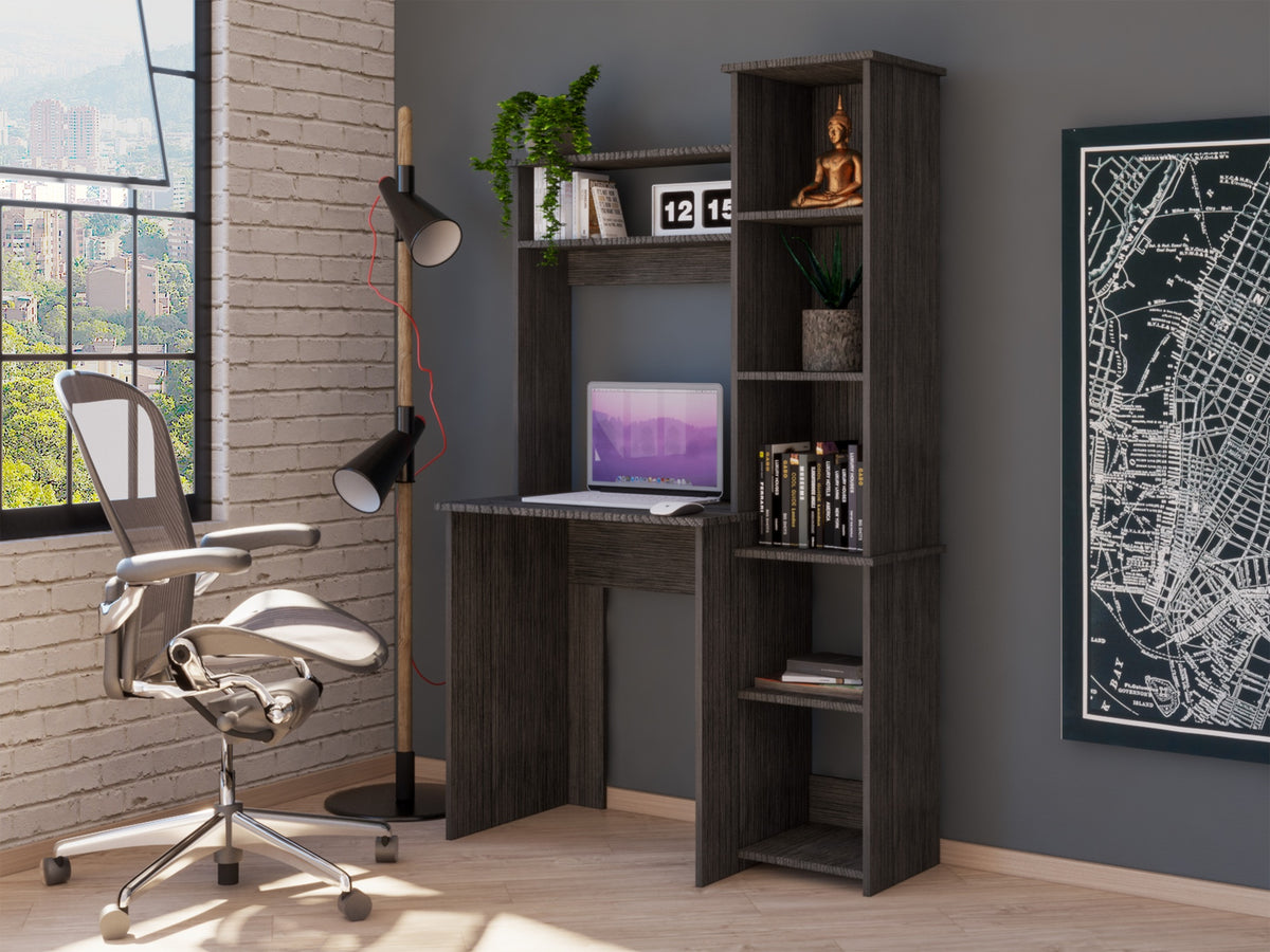 Aramis Desk, Five Shelves, Two Superior Shelves, Smokey Oak