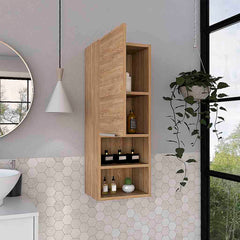 Medicine Single Door Cabinet 32" H, Two Interior Shelves, Two External Shelves, Light Oak