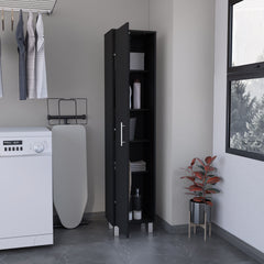 Storage Cabinet 71"H with 5-Tier Shelf, 3 Broom Hangers and Metal hardware, Black