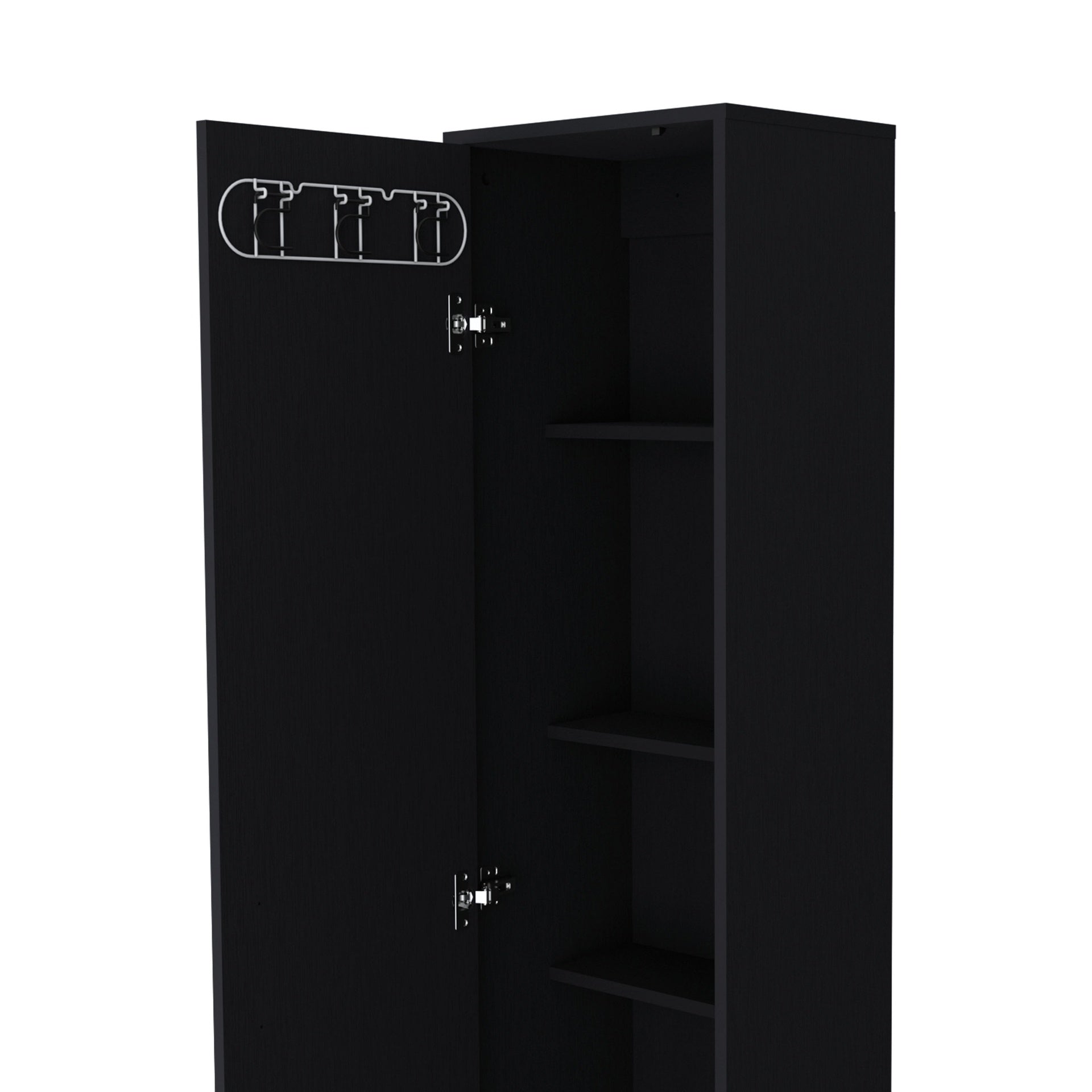 Storage Cabinet 71"H with 5-Tier Shelf, 3 Broom Hangers and Metal hardware, Black
