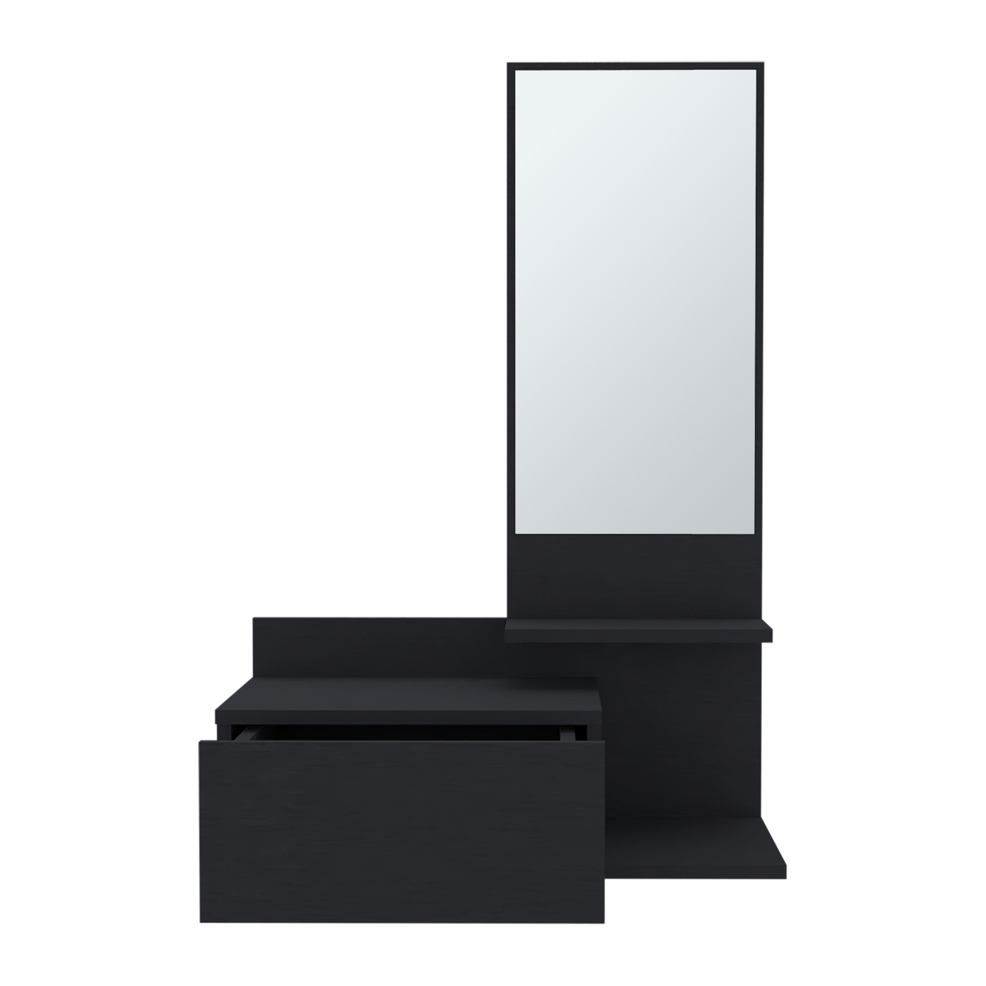 Floating Hallway Cabinet 36.2" H, 1 Drawer, 3 Shelves, 1 Mirror, Black