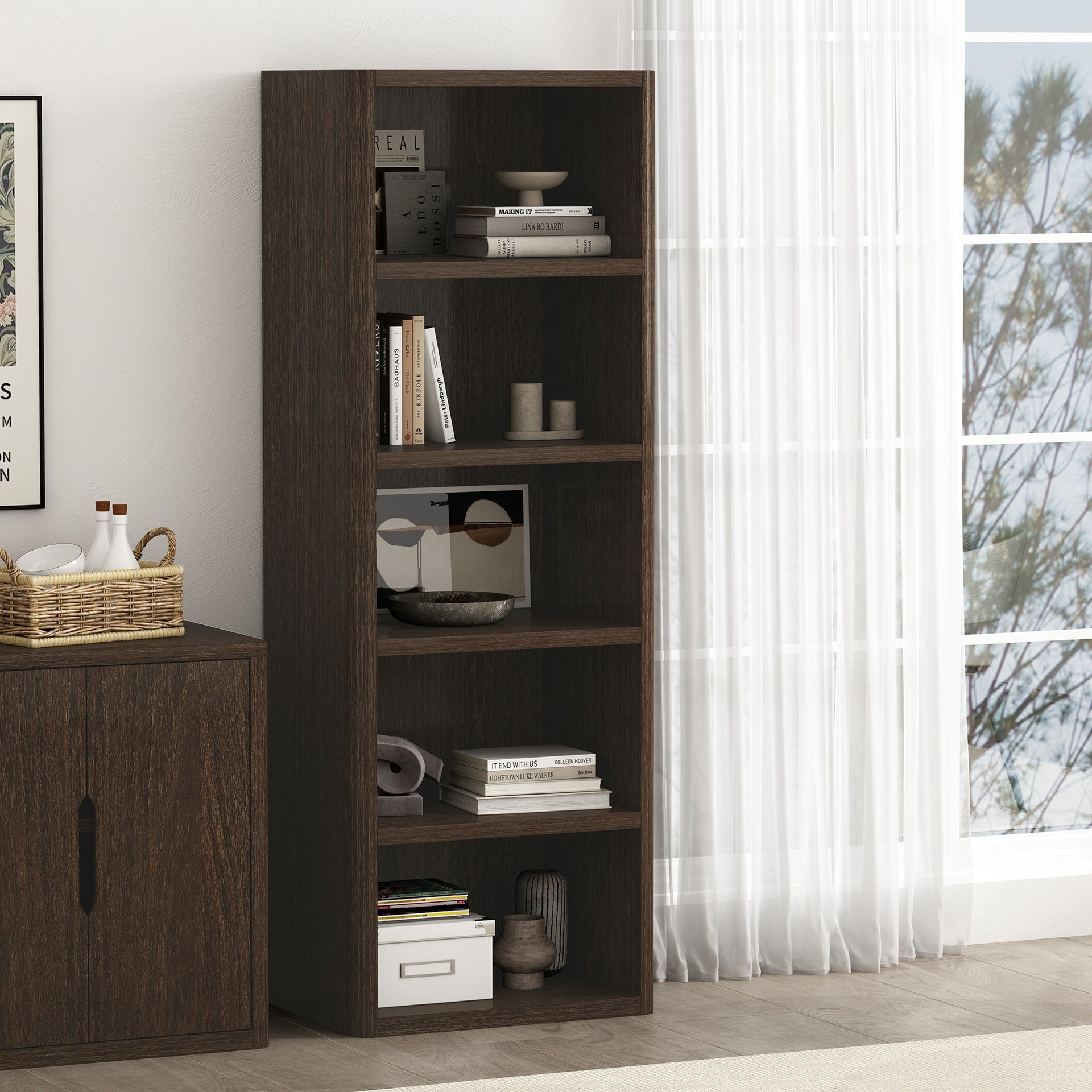 Open Bookcase in Dark Walnut