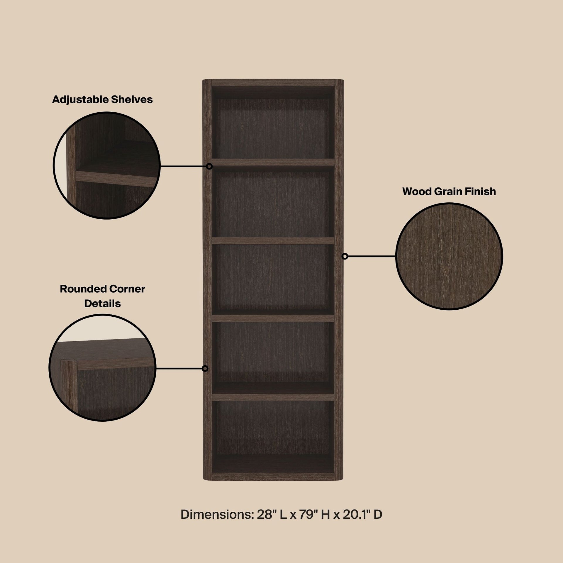 Open Bookcase in Dark Walnut