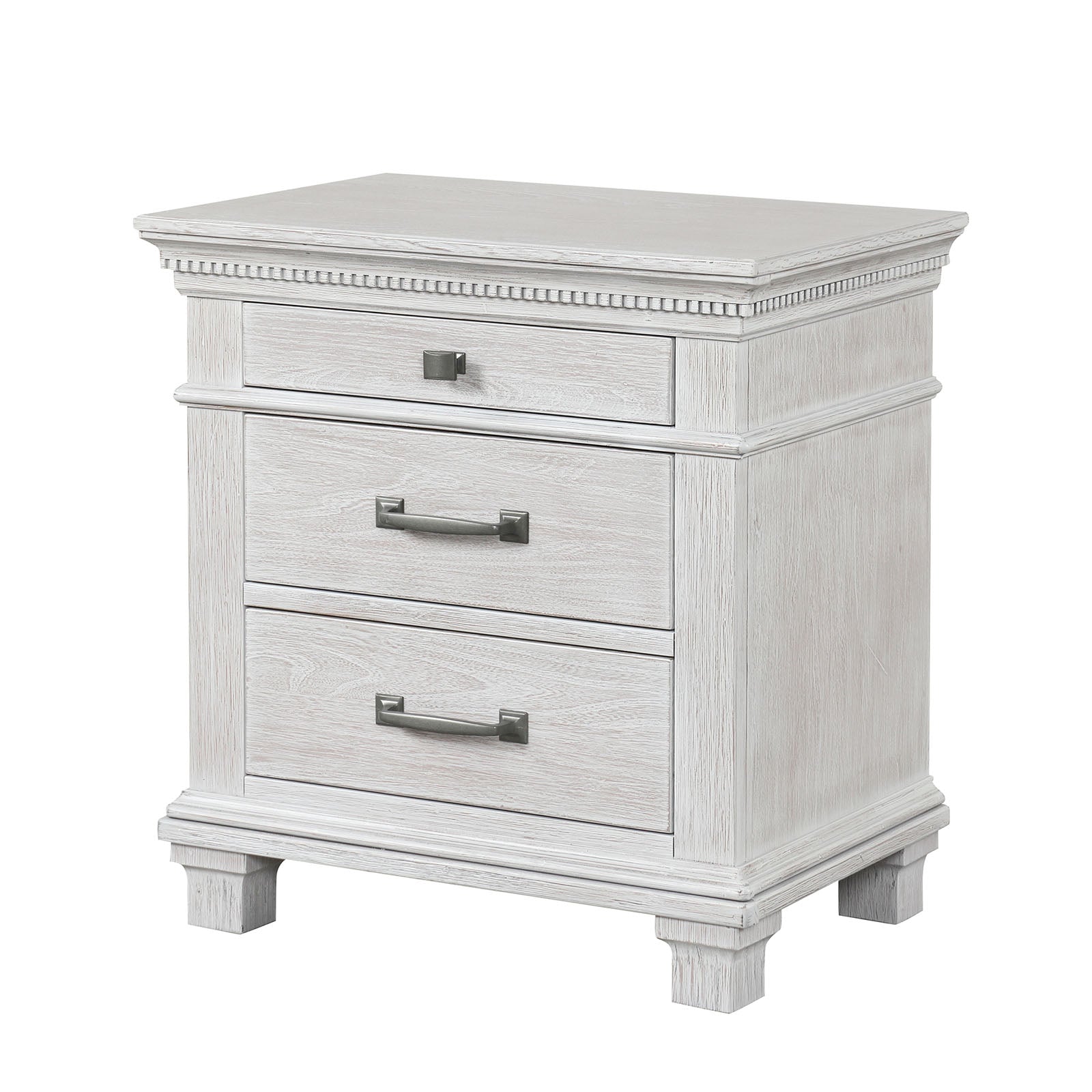 Transitional Style 1pc Nightstand Metal Handles Dental Molding Weathered Gray Finish Bedroom Furniture