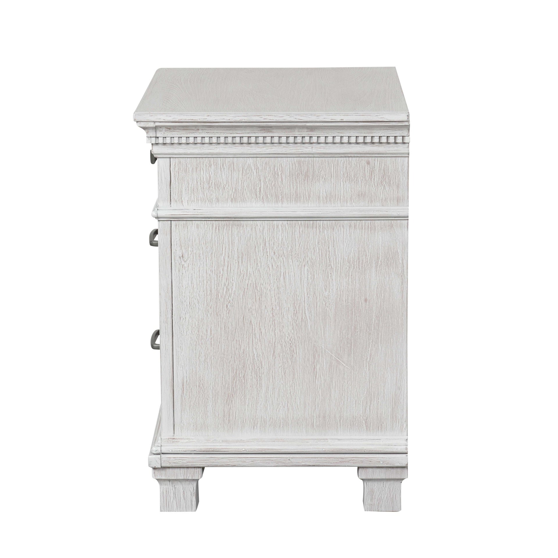 Transitional Style 1pc Nightstand Metal Handles Dental Molding Weathered Gray Finish Bedroom Furniture