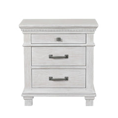 Transitional Style 1pc Nightstand Metal Handles Dental Molding Weathered Gray Finish Bedroom Furniture