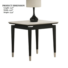 Contemporary Style 1pc End Table Sintered Stone Top Silver Capped Arrow Legs Black And White Finish