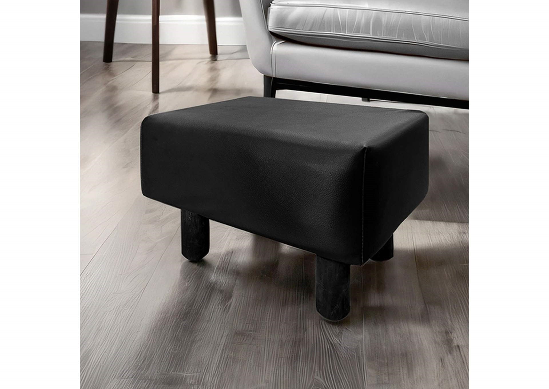 Contemporary Footstool Set Of 2pc, Black Upholstery And Wooden Legs