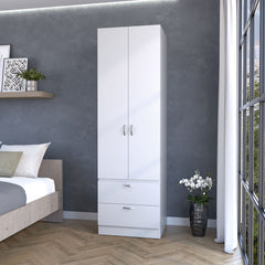 Tall Mayer Wardrobe in Melamine with Two Doors and Two Drawers