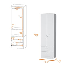 Tall Mayer Wardrobe in Melamine with Two Doors and Two Drawers
