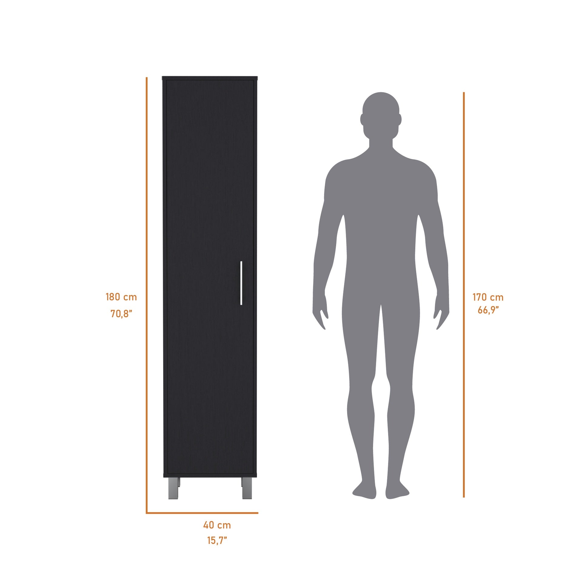 Lawen Tall Storage Cabinet, Single Door, 3 Broom Hangers